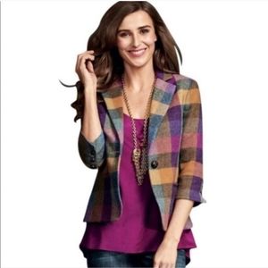 Cabi Happy Blazer Wool Plaid Multi-colored Women's Size 6